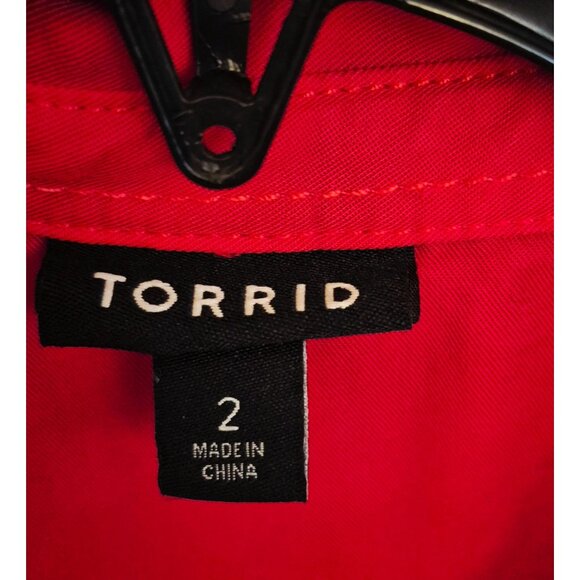 Torrid Red Tencel Blend Boxy Dolman Sleeve Button Front Tunic Top Size 2X EUC - Picture 7 of 8